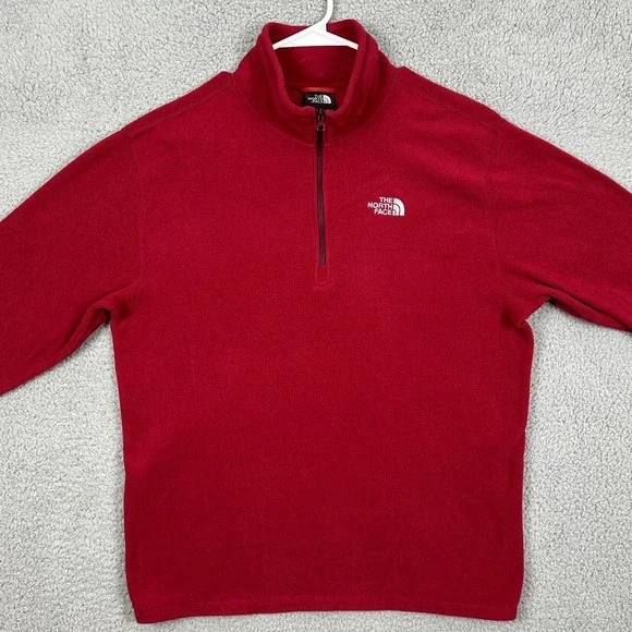 The North Face Sweatshirt Fleece Men Medium Red Quarter Zip Long Sleeve Pullover